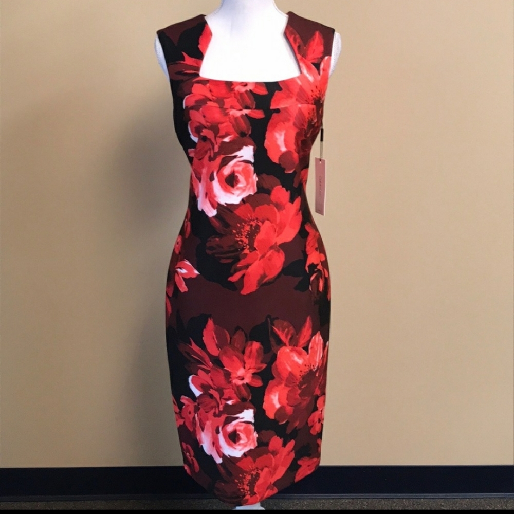 Calvin Klein Red Floral Midi Dress